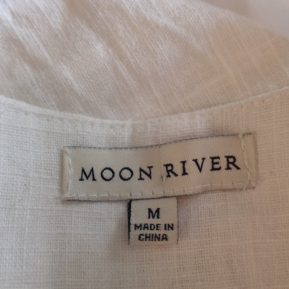 Moon River Classic Preppy Linen Coastal Button Front VNeck A Line Pocketed Dress - Picture 7 of 7